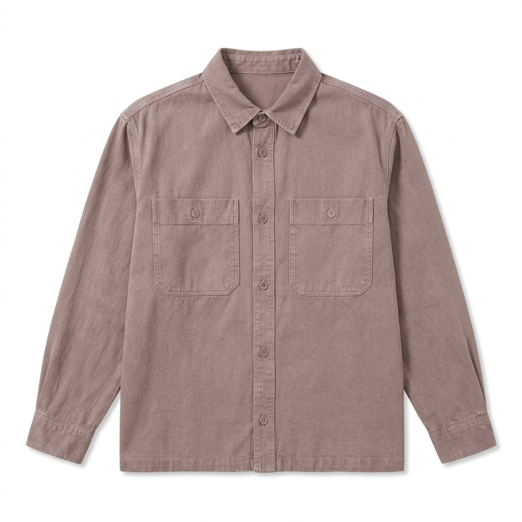 Qwecridj™ Washed Twill Overshirt – Unisex Relaxed Button-Up Shirt, Lightweight Shacket, Modern Workwear Layer