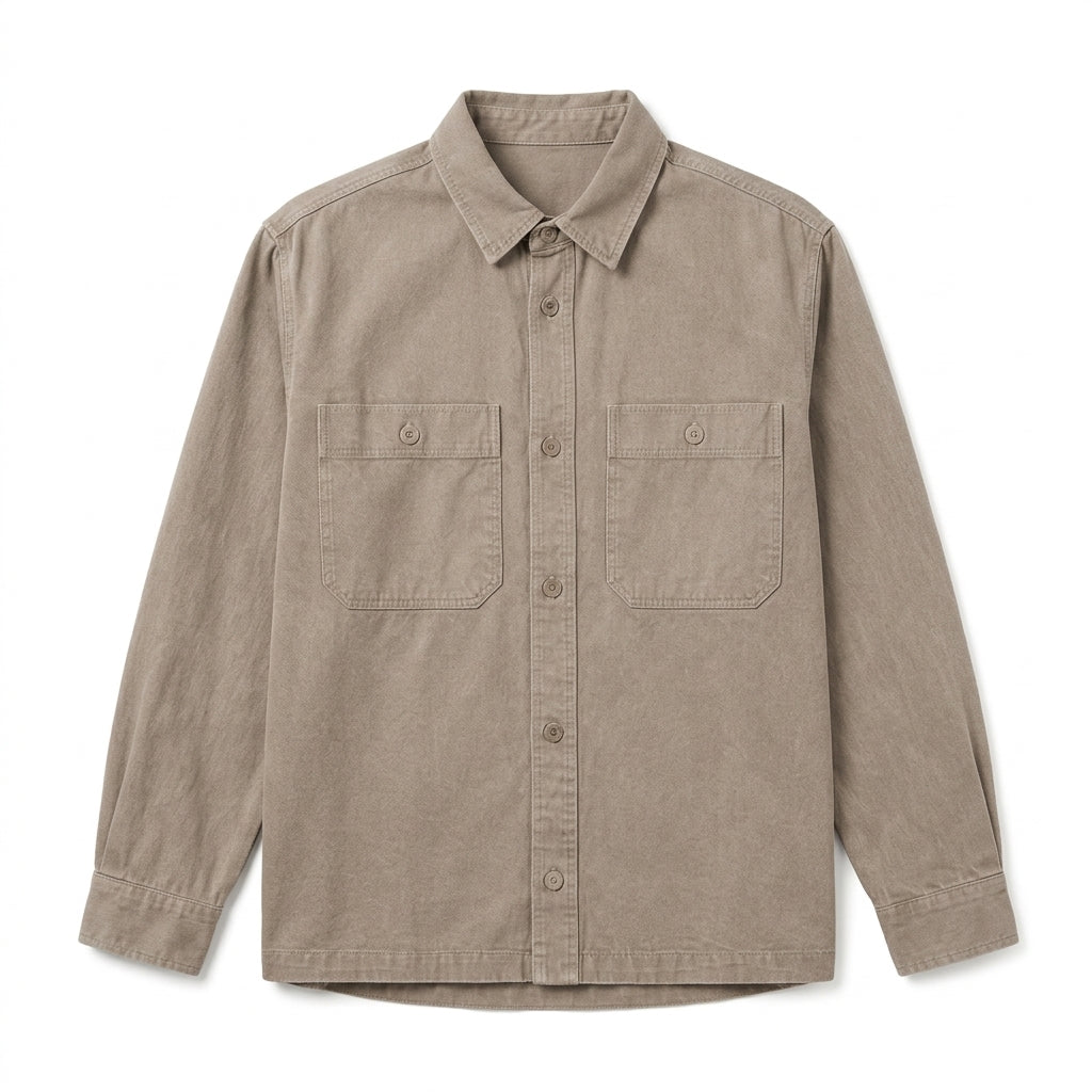Qwecridj™ Washed Twill Overshirt – Unisex Relaxed Button-Up Shirt, Lightweight Shacket, Modern Workwear Layer