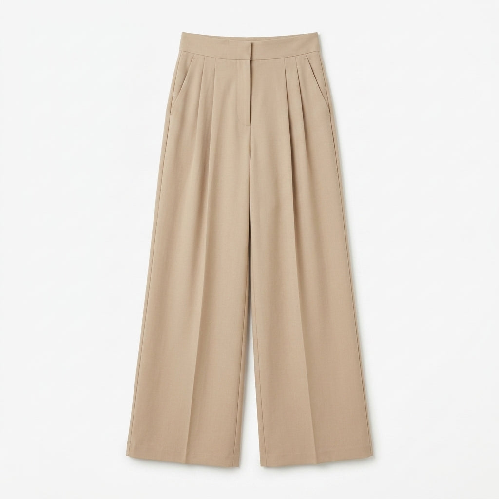 Qwecridj™ Wide-Leg Pleated Trousers – Gender-Neutral Tailored Pants, Relaxed High-Rise Slacks, Minimalist Workwear Bottoms