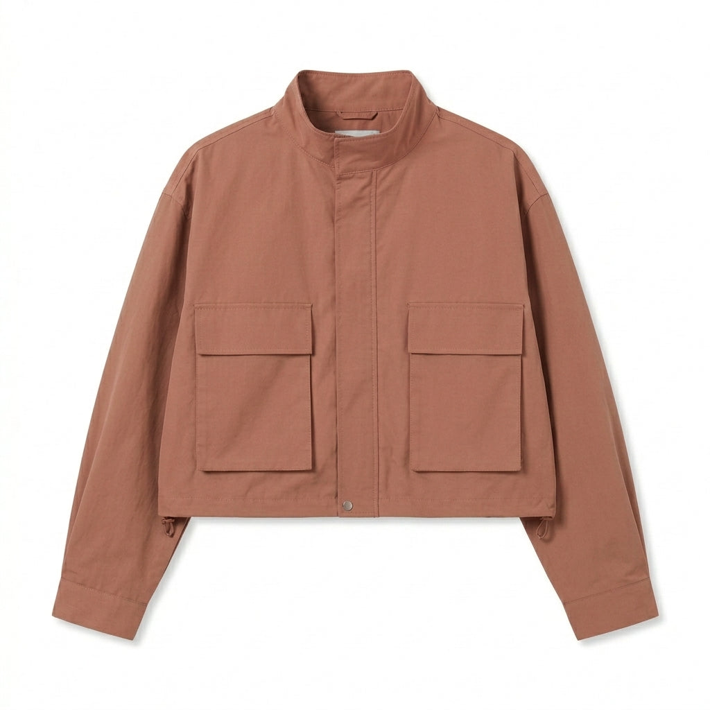 Qwecridj™ Cropped Utility Jacket – Unisex Boxy Zip Jacket, Lightweight Workwear Coat, Modern Minimal Outerwear
