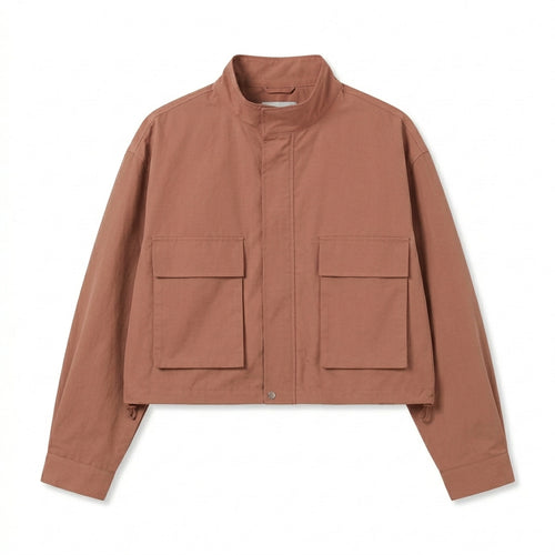Qwecridj™ Cropped Utility Jacket – Unisex Boxy Zip Jacket, Lightweight Workwear Coat, Modern Minimal Outerwear