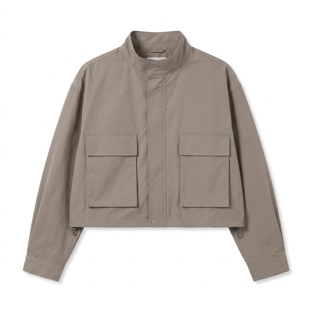 Qwecridj™ Cropped Utility Jacket – Unisex Boxy Zip Jacket, Lightweight Workwear Coat, Modern Minimal Outerwear