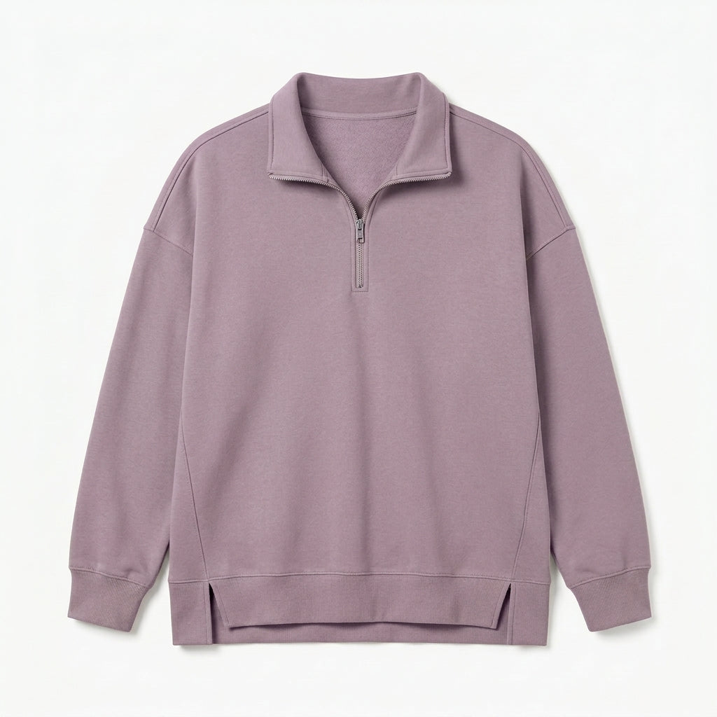 Qwecridj™ Convertible Zip-Collar Sweatshirt – Unisex Half-Zip Pullover, Oversized Mock-Neck Top, Modern Athleisure Layer