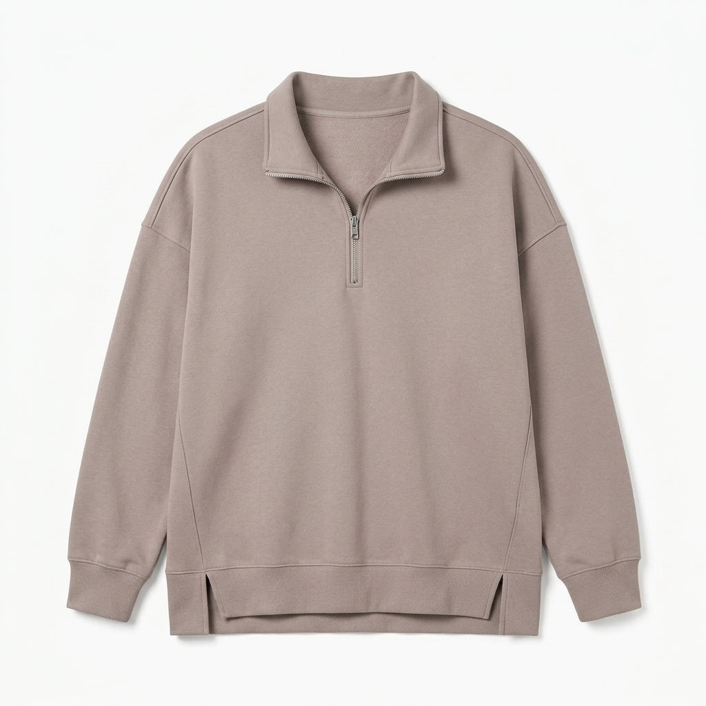 Qwecridj™ Convertible Zip-Collar Sweatshirt – Unisex Half-Zip Pullover, Oversized Mock-Neck Top, Modern Athleisure Layer