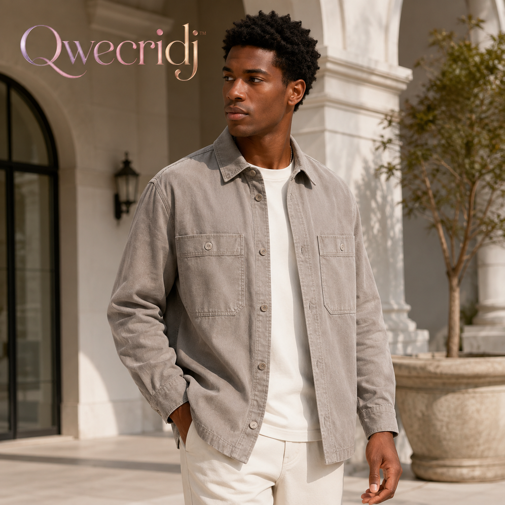Qwecridj™ Washed Twill Overshirt – Unisex Relaxed Button-Up Shirt, Lightweight Shacket, Modern Workwear Layer