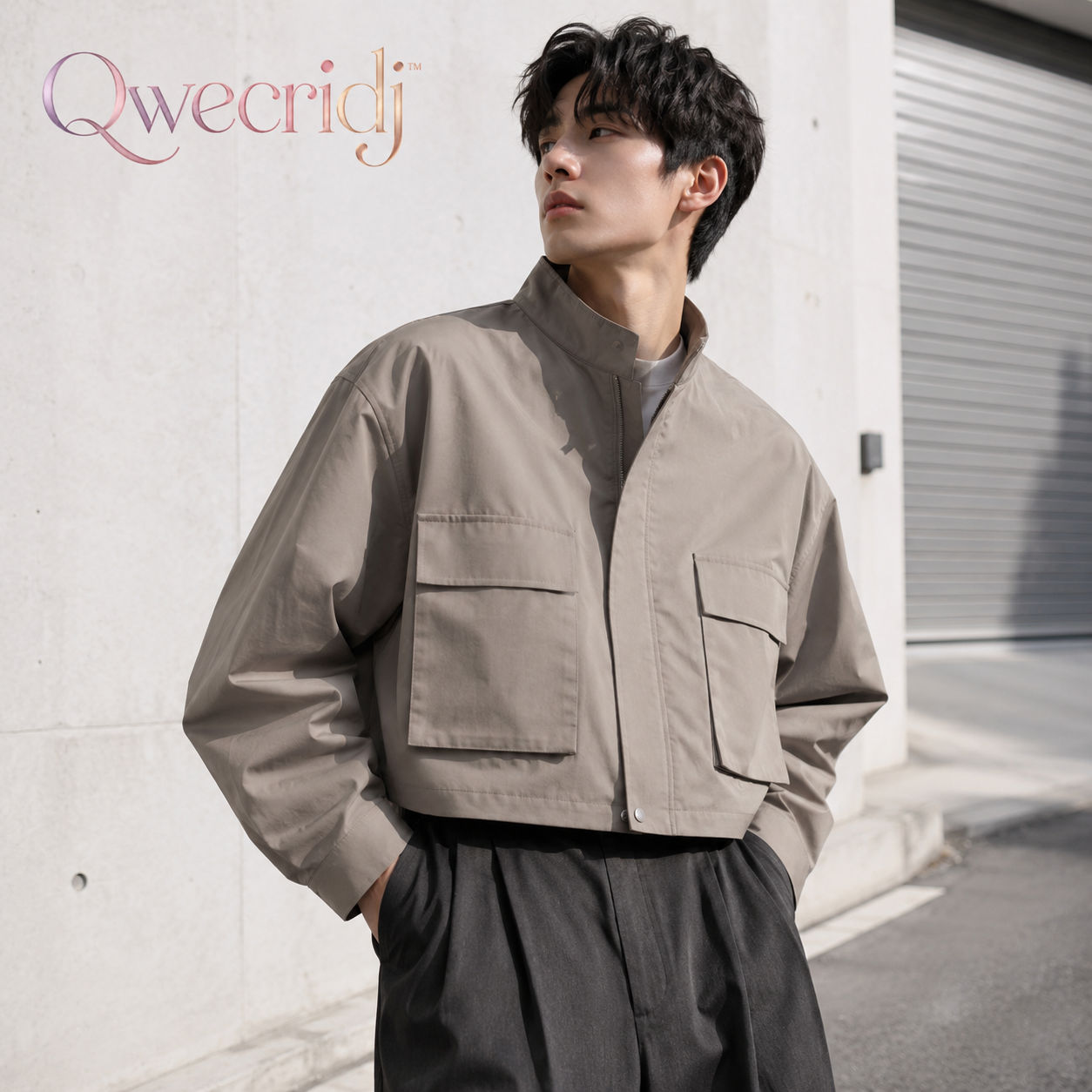 Qwecridj™ Cropped Utility Jacket – Unisex Boxy Zip Jacket, Lightweight Workwear Coat, Modern Minimal Outerwear